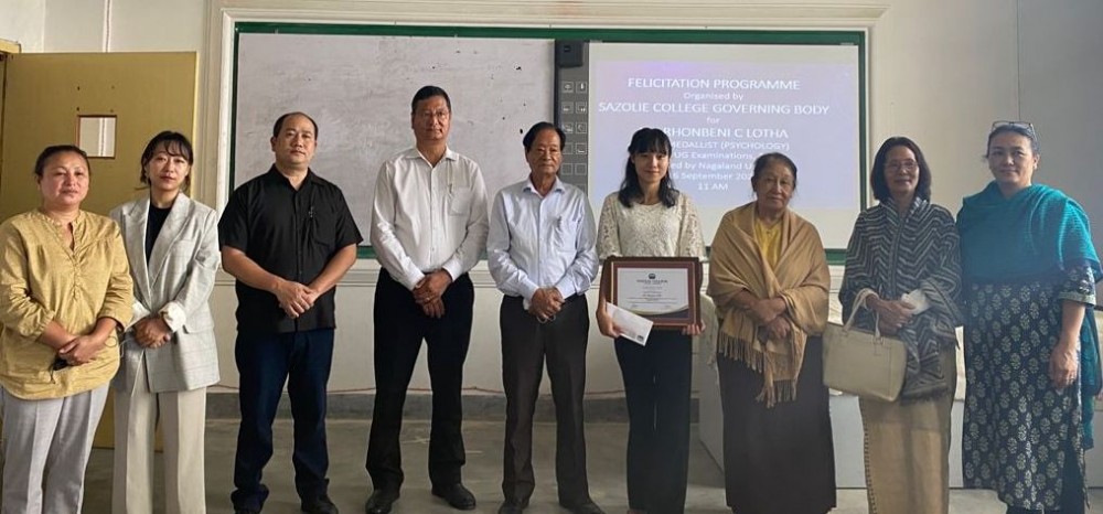 Rhonbeni C Lotha with members of the Governing Body and faculty of Sazolie College on September 16. (Photo Courtesy: Sazolie College, Media Cell)